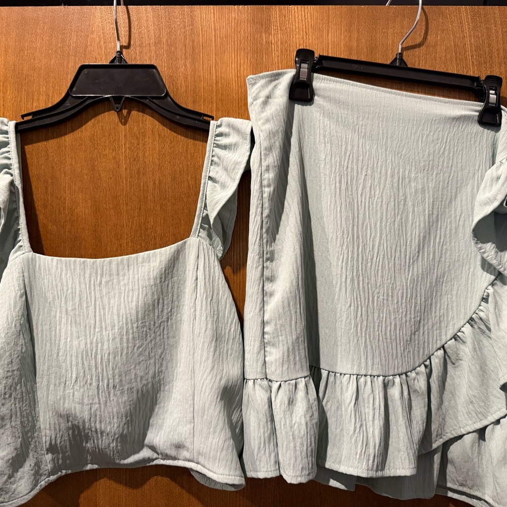 Mint green Ruffled Top and Skirt Set